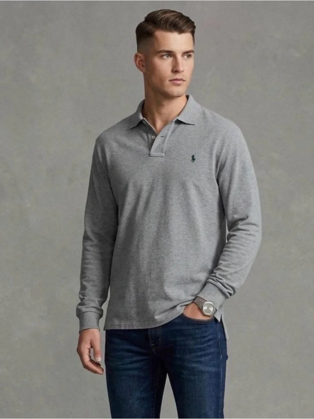 Vintage Polo by Ralph Lauren Long Sleeve Polo Shirt Grayish Brown Green Pony XL